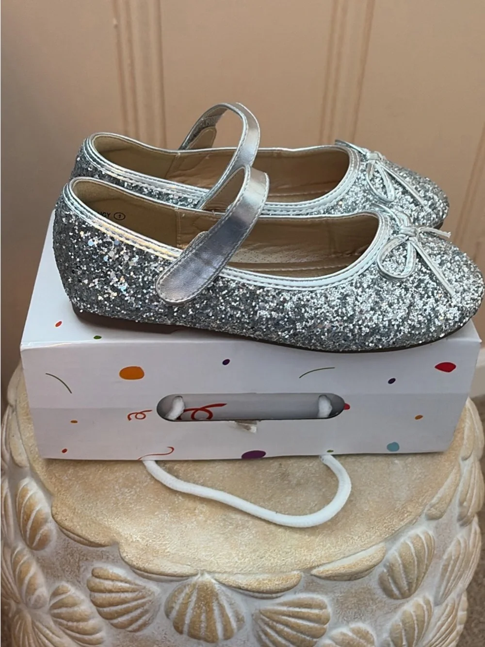 Girls Pandaninjia Silver Glitter Mary Jane Girls' Shoes with Bow